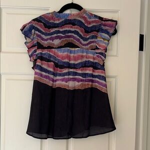 Multicolor Ruffle Sleeve Women's Top